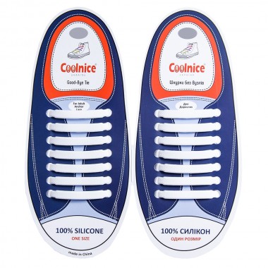 Шнурки силиконовые Coolnice Белые прямые "7+7 One size" 